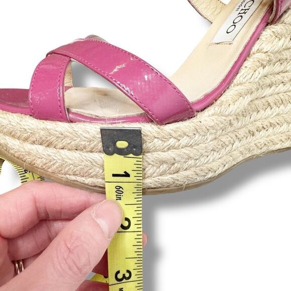 Jimmy Choo Dark Pink Patent Leather Porto Espadrille Platform Wedge Sandals 38 - Picture 12 of 12